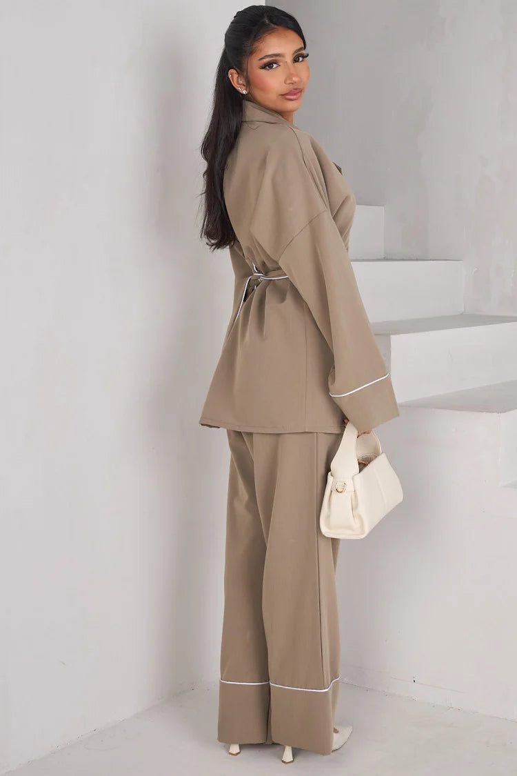 Ensemble 2 pièces blazer + pantalon taupe