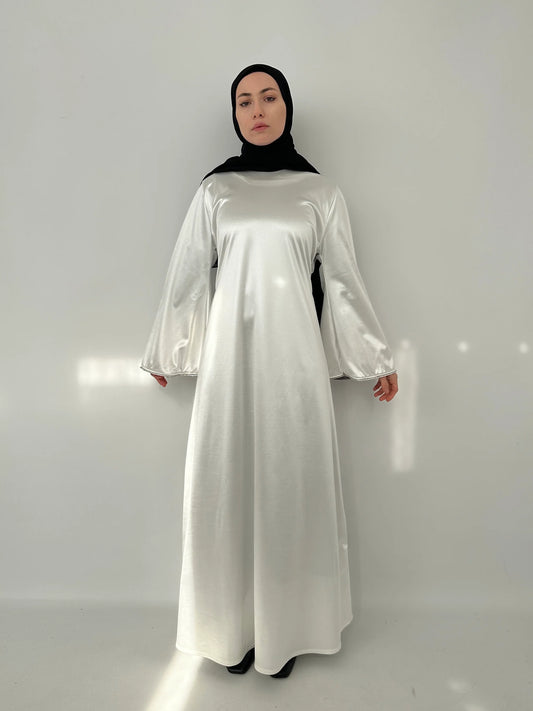 WHITE SATIN VELVET DRESS
