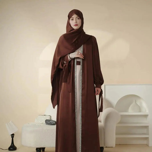 Bow Tie Sleeve Abaya Set With Long-sleeve Inner Dress
