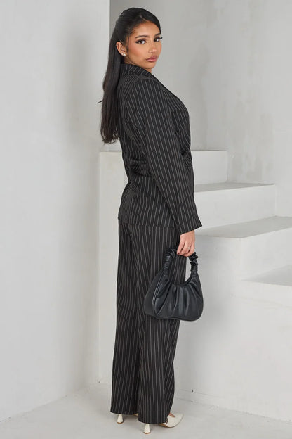 Ensemble 2 pièces blazer + pantalon à rayures noir