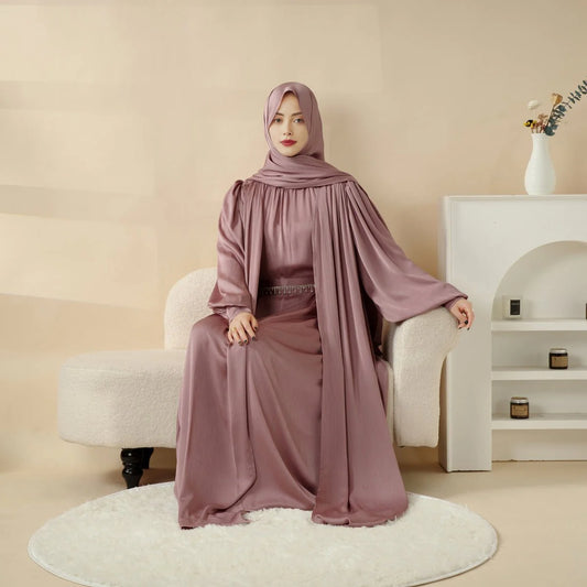 Lantern Sleeve Abaya, 4-Piece Set Large Pleated Sleeves Abaya