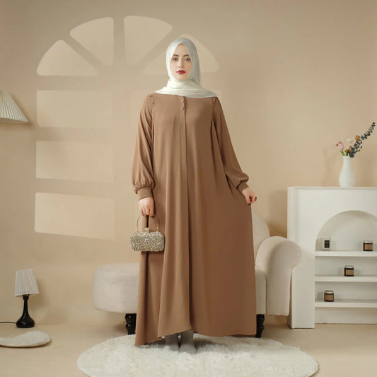Macaron Color Shoulder Button Pullover Abaya