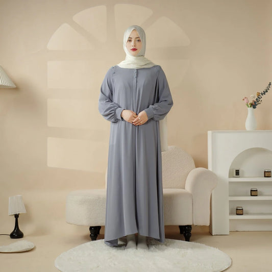 Macaron Color Shoulder Button Pullover Abaya