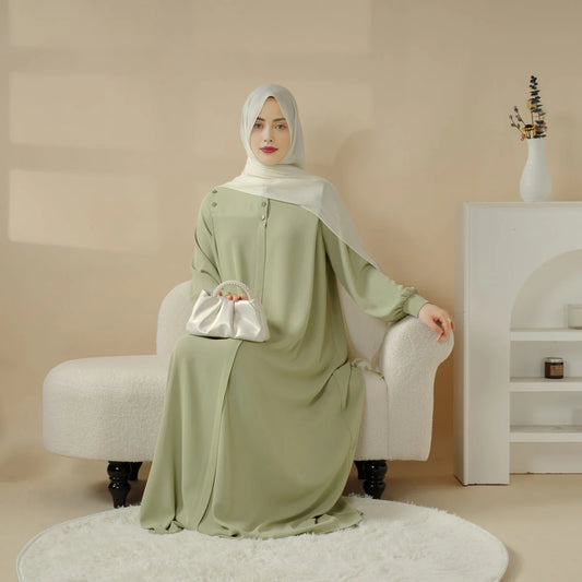 Macaron Color Shoulder Button Pullover Abaya