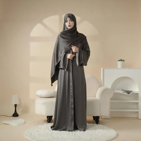 Satin Abaya With Matching Belt Made Of Diamond Tassel