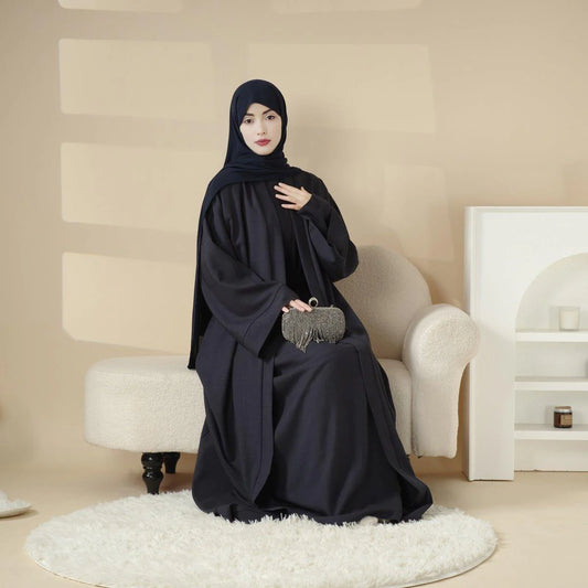 Plain Linen Abaya 3-Piece Set