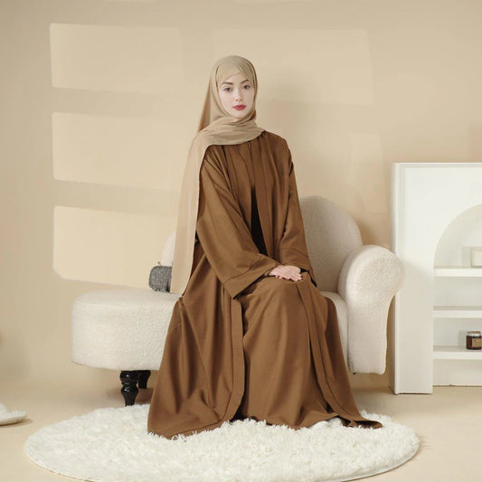 Plain Linen Abaya 3-Piece Set