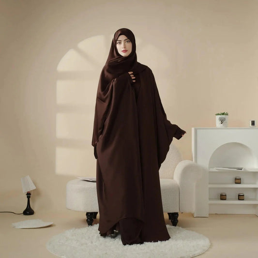 5-Piece Set Butterfly Abaya With Niqab, Loose Full Cover Satin Abaya