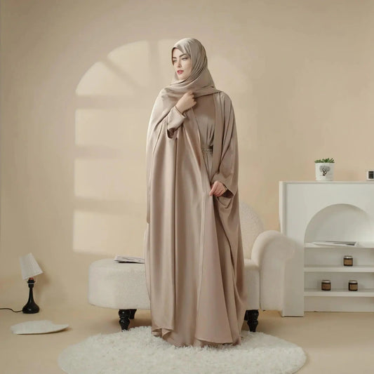 5-Piece Set Butterfly Abaya With Niqab, Loose Full Cover Satin Abaya