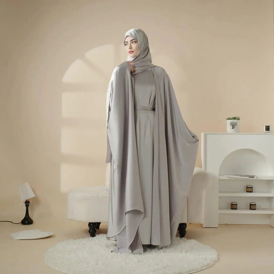 5-Piece Set Butterfly Abaya With Niqab, Loose Full Cover Satin Abaya