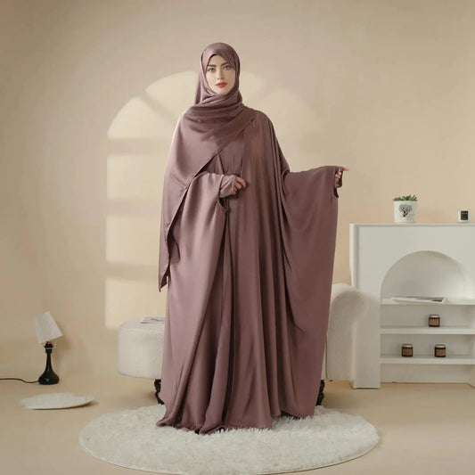5-Piece Set Butterfly Abaya With Niqab, Loose Full Cover Satin Abaya