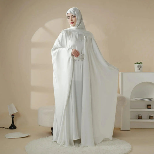 5-Piece Set Butterfly Abaya With Niqab, Loose Full Cover Satin Abaya