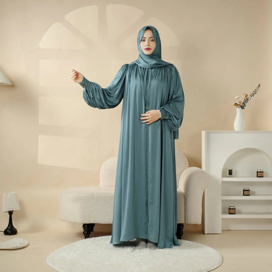 Lantern Sleeve Abaya, 4-Piece Set Large Pleated Sleeves Abaya