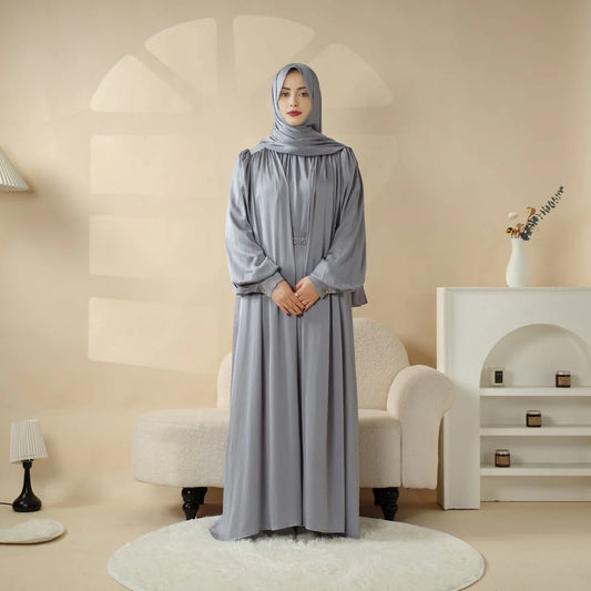 Lantern Sleeve Abaya, 4-Piece Set Large Pleated Sleeves Abaya
