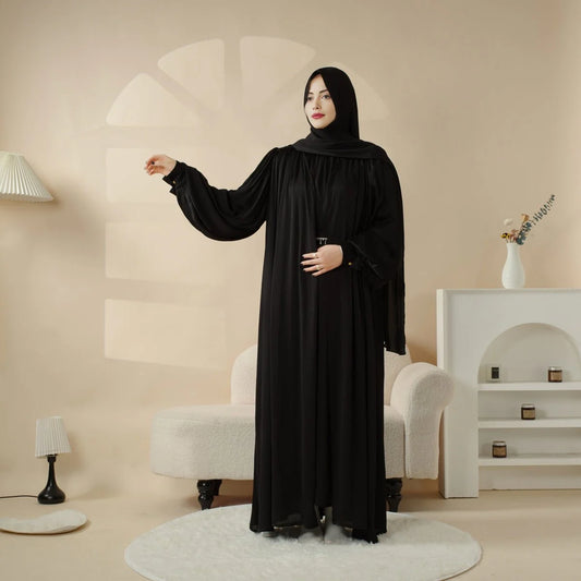 Lantern Sleeve Abaya, 4-Piece Set Large Pleated Sleeves Abaya