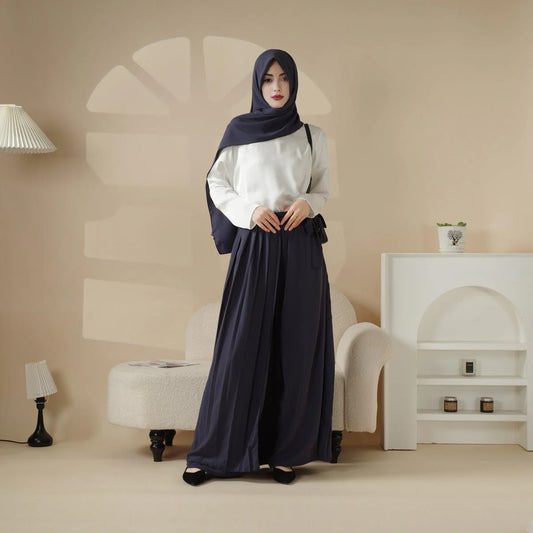 Pleated Overskirt, Wide-Cut Pants & Matching Hijab Set