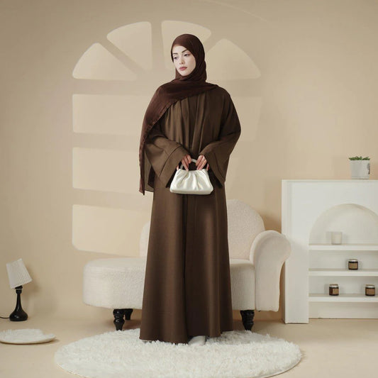 Plain Linen Abaya 3-Piece Set