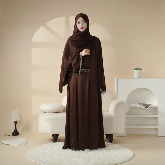 Satin Abaya With Matching Belt Made Of Diamond Tassel